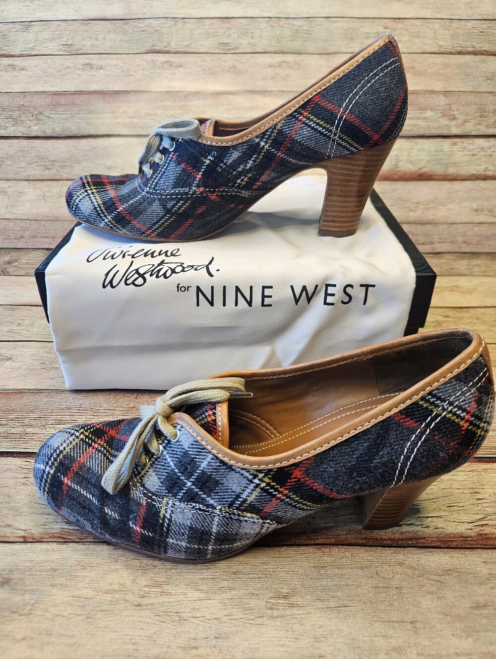 Rare Vivienne Westwood for Nine West tartan lace-up heels.